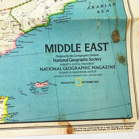 Vintage National Geographic Map Of The Middle East Sept 1978 - Picture 3 of 6